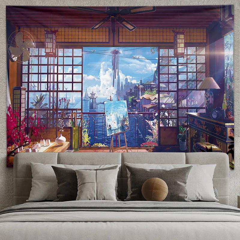 Anime Cityscape Tapestry Futuristic Urban Scene Unique Wall Art for Home Decor Living Room Anime Lover Gift