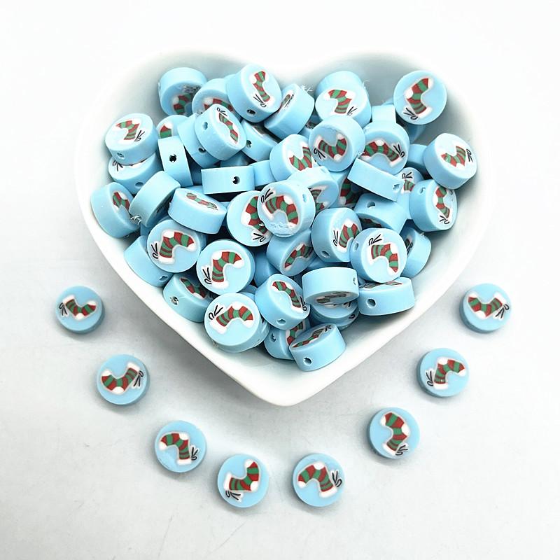 30pcs 10mm Christmas Pattern Beads Polymer Clay Spacer Loose Beads for Jewelry Making DIY Bracelet Accessories