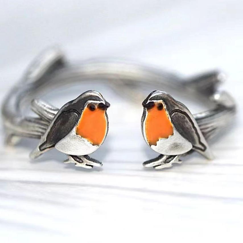 Retro Colorful Drip Oil Bird Necklace & Ring Set