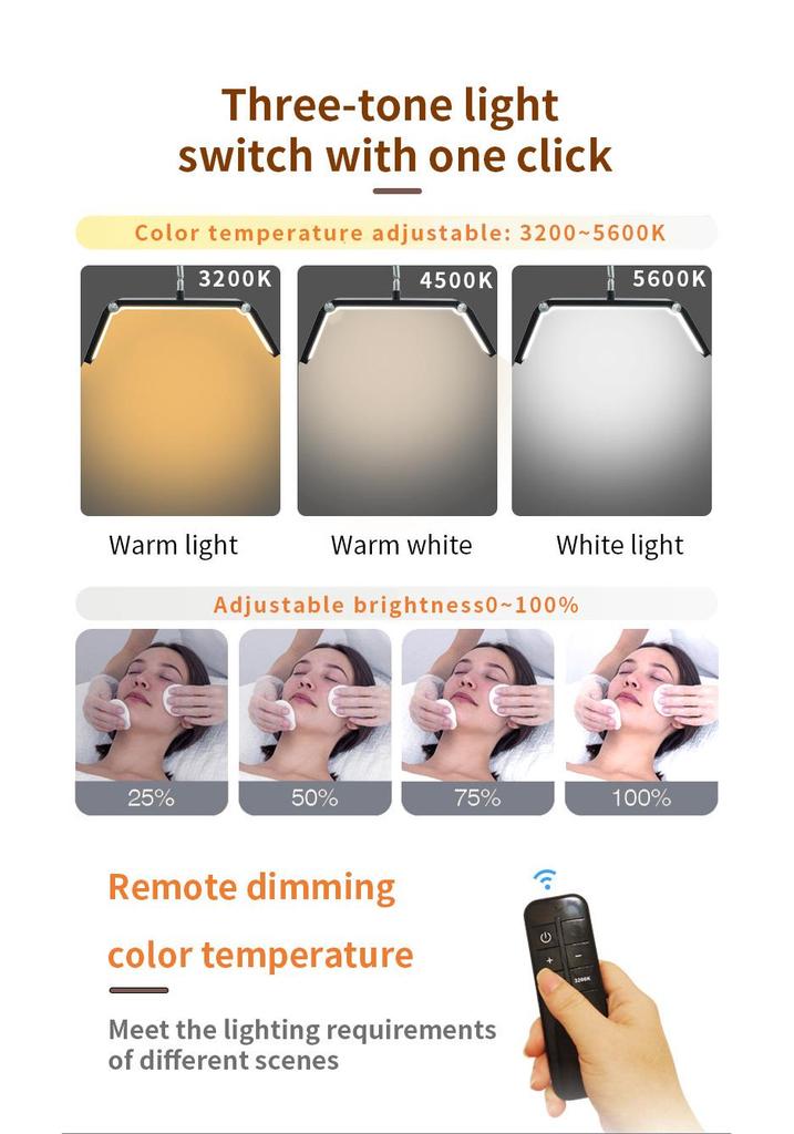 26" Remote-Controlled Folding Cantilever Lamp, 3-Head, 30W, for Nail Art, Tattooing, and Eyelash Extensions.