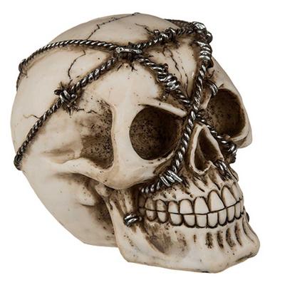 [A3299] - Resinfigur 'Totenkopf' beige (Stacheldraht) - 16x13x12cm