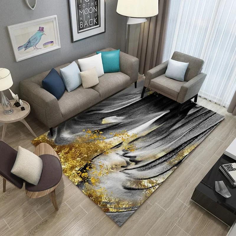 Feather Print Crystal Velvet Home Carpets for Living Room Decor Quality Wrapping Edge Rugs for Bedroom Dirt Tolerance Floor Mat