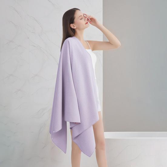 Lightweight Wearable Spa Robe Waffle Microfiber Bath Towel, Quick Drying Towel with Snap Versatile Bathing Accessory for Travel Button, Soft