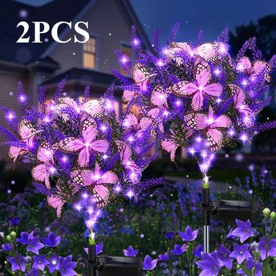 2 Solar 7-head Lavender with Butterfly Flower Light LED Outdoor Anti-real Flower Light, Garden Light Decoration, Courtyard, Trail, Backyard