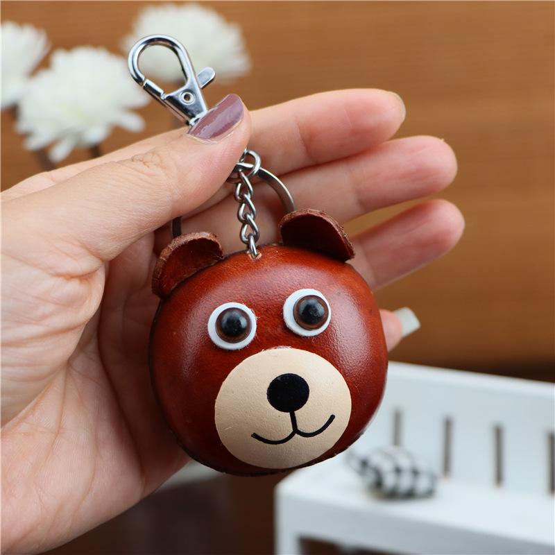 The First Layer Of Cowhide Bear Keychain Pendant, Motorcycle Car Key Chain Accessories, Bag Pendant, Cute Trendy Suit.