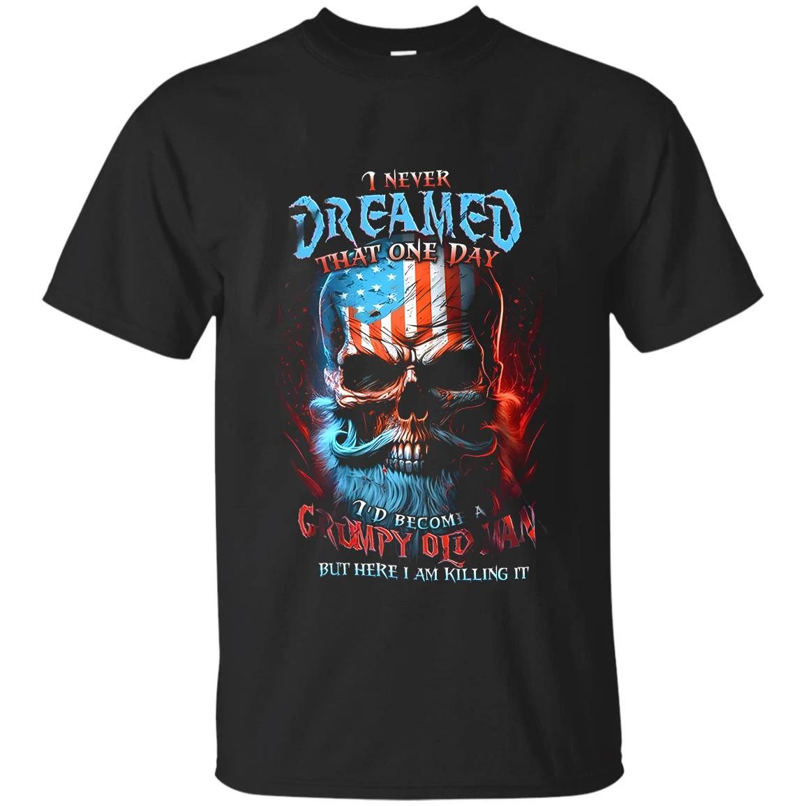 

Grumpy Old Man Skull T-Shirt American Flag Funny Biker Graphic T-Shirt High-end Luxury Is for Both Men and Women Top Y2k 4XL