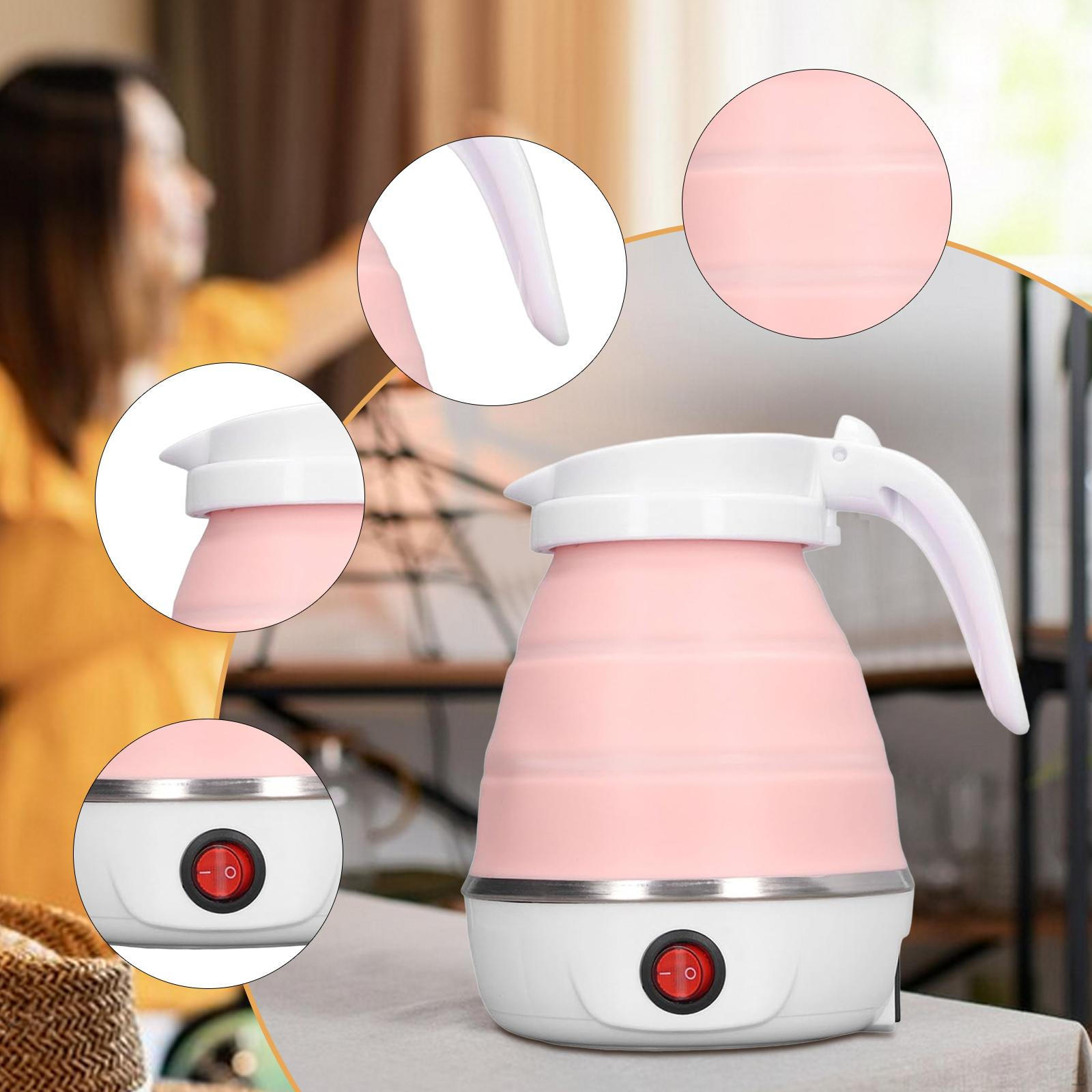 

Складной электрический чайник для путешествий 600 мл, силиконовый, легкий, маленький, белый розовый