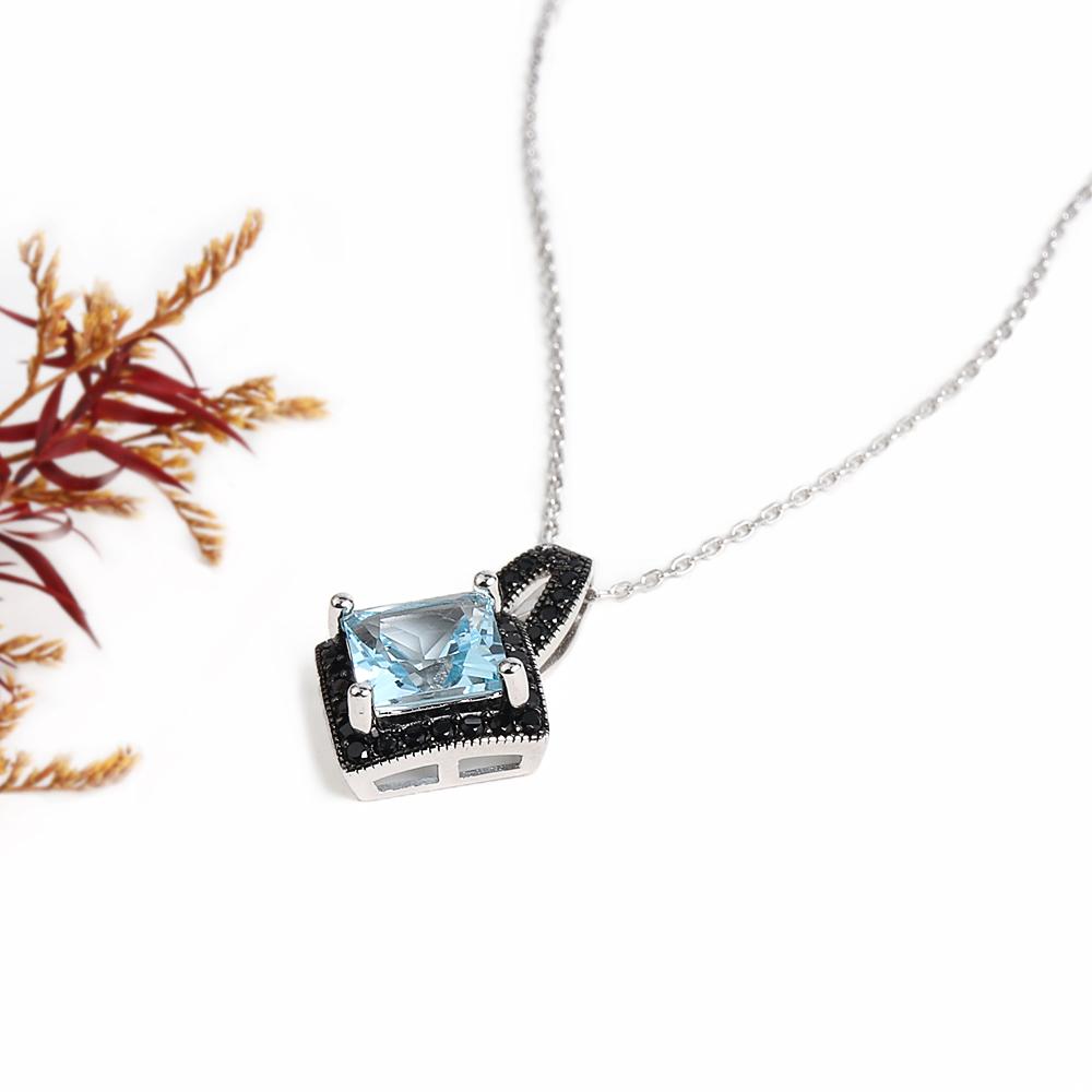 925 silver ring earrings pendant necklace natural sky blue Topaz real gemstone fine jewelry set for women's Daily and party wear