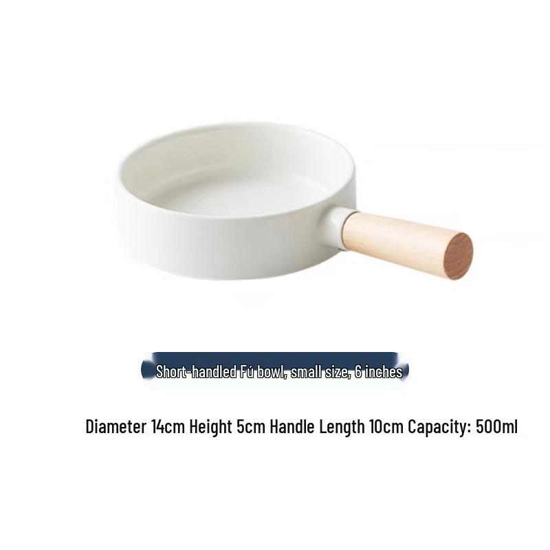

Creative Ceramic Noodle Bowl with Wooden Handle - Large Salad Soup Bowl for Dorm Use