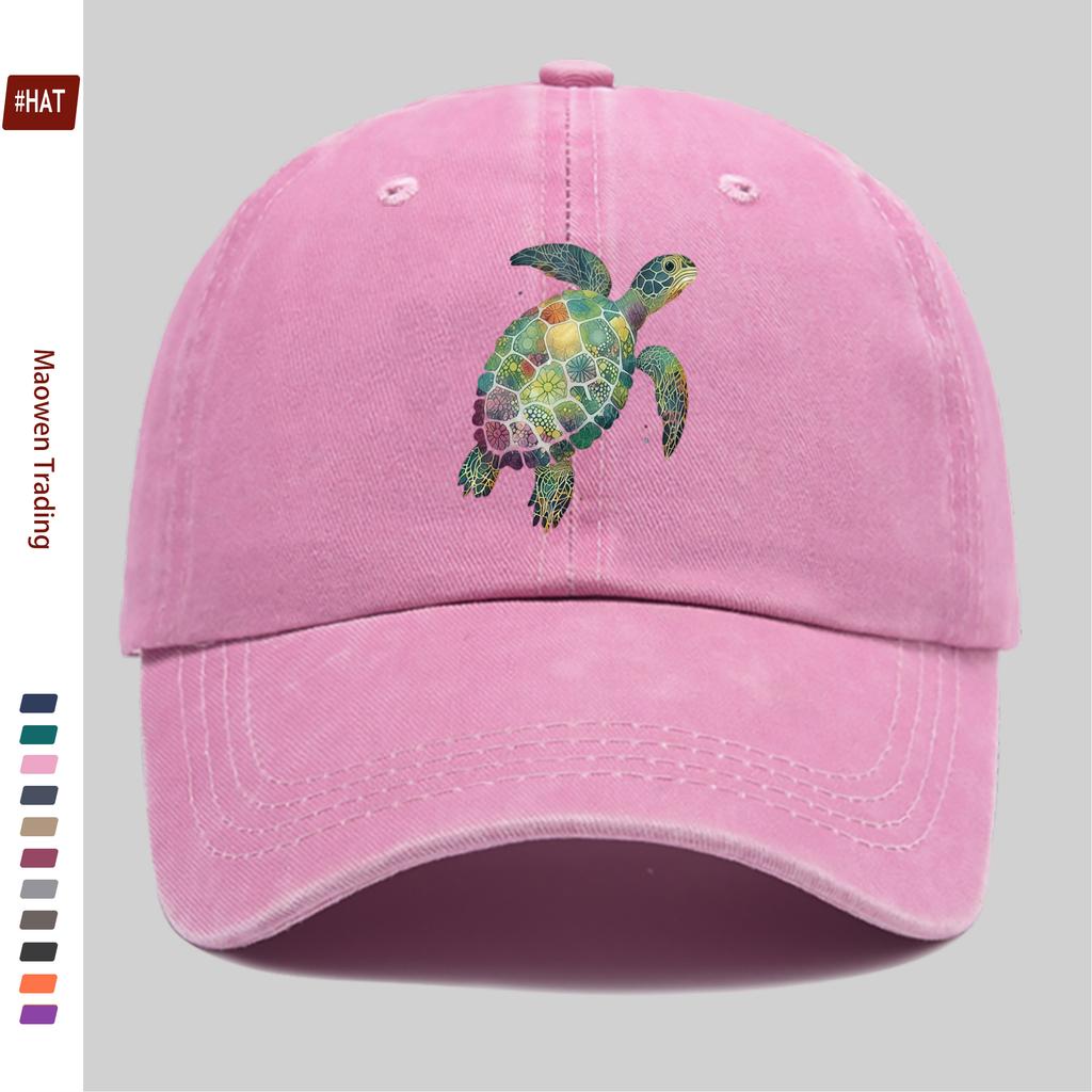 Pc Adjustable Trucker Cap Suitable for Men  Women Lightweight Vintage Washed Turtle Print Snapback Hat NonElastic Buckle Cl