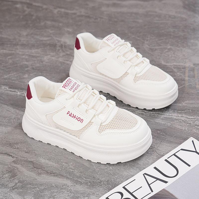 Modische Freizeit schuhe für Frühling und Sommer 2025, atmungsaktive weiße Mesh-Schuhe für Damen, neue koreanische Version, Damenschuhe mit dicker Sohle