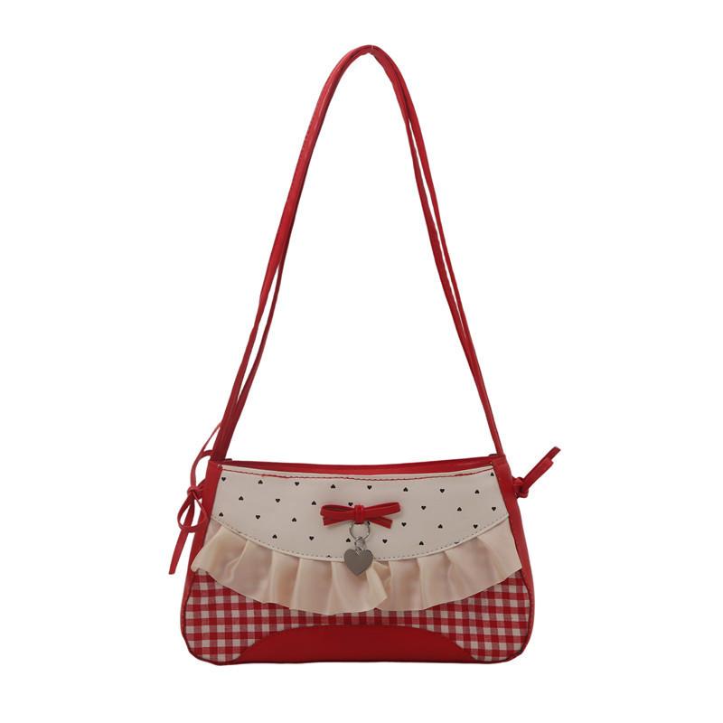 Cute Lace Bow Splicing Armpit Bag 2025 New Girl Travel Polka Dot Shoulder Oblique Span Bag