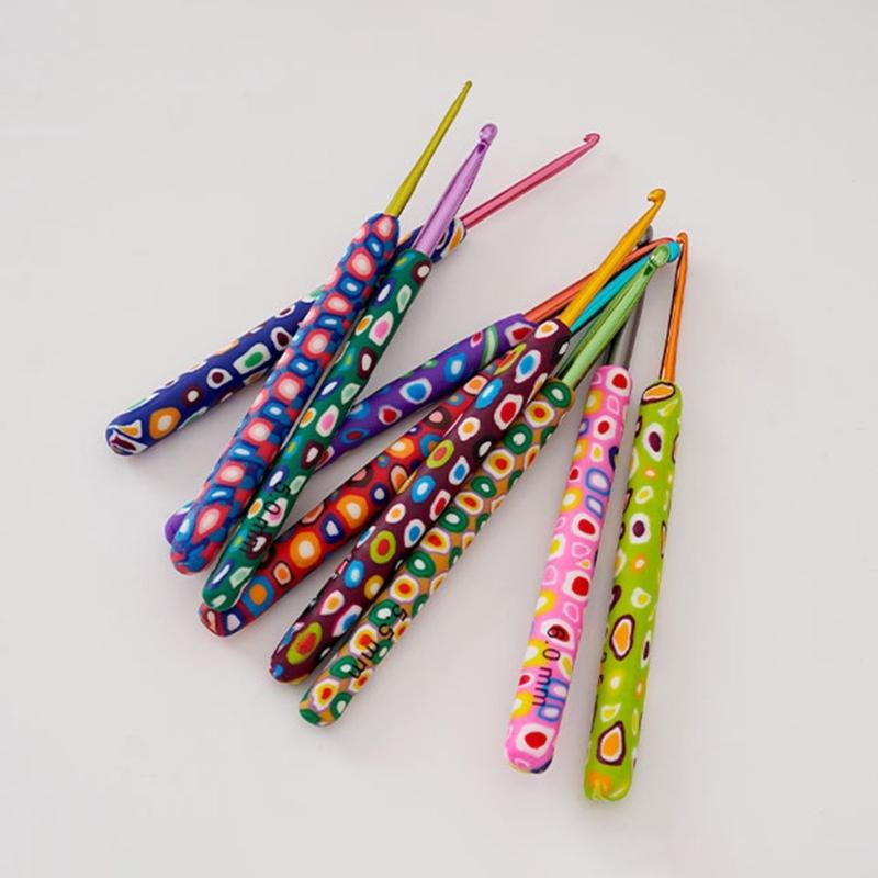 9Pcs Ergonomic Handle Crochet Hook, 2MM-6MM Ergonomic Crochet Needle Long Handle Crochet Hook for Beginner Hobbyist