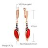 Rose Gold Color Long Drop Earrings For Women Fashion Red With Blue Natural Zircon Accessories Daily Fine Jewelry