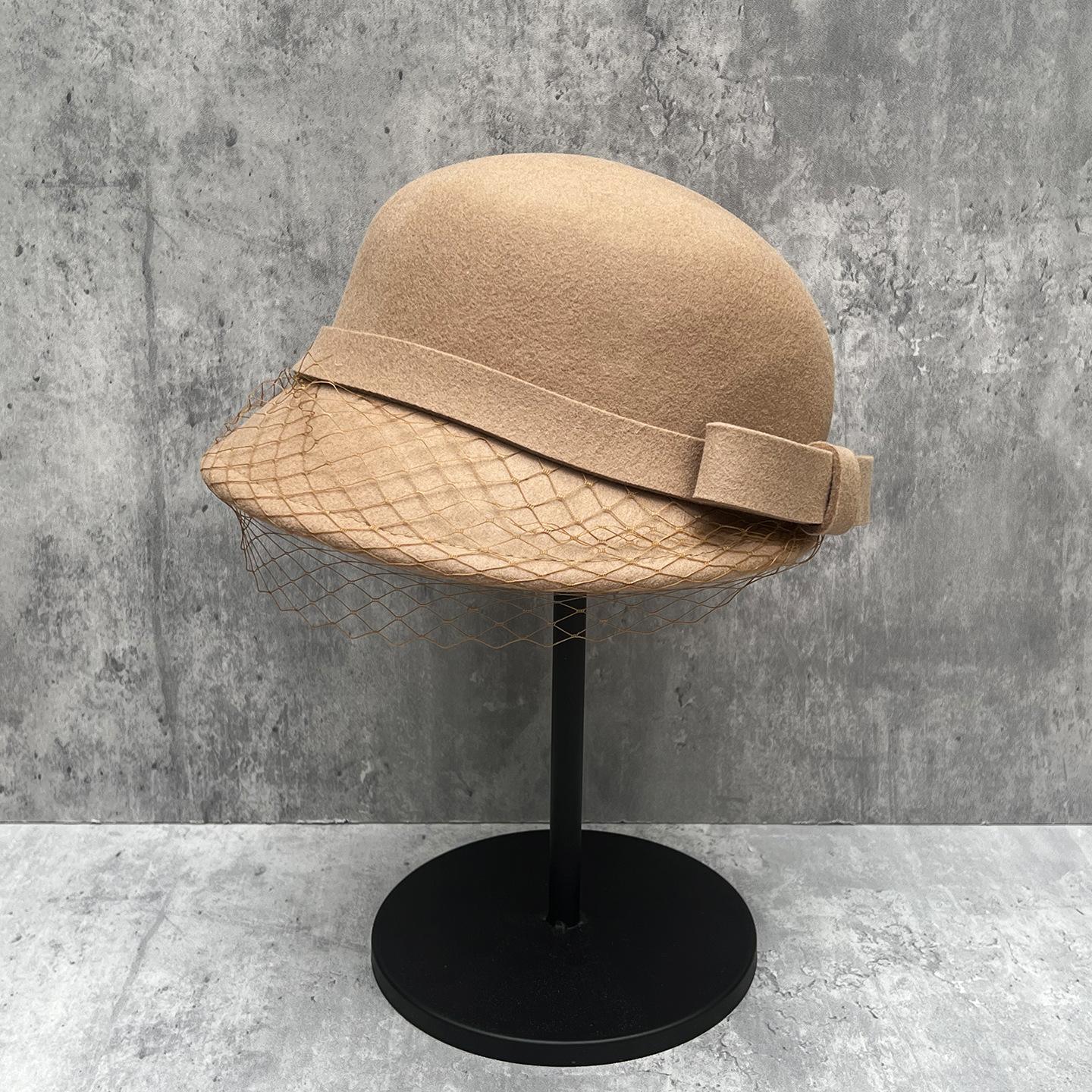 

Black Pure Wool Knight Hat Women S 2025 Autumn And Winter Bow Small Fragrant Top Hat Small Equestrian Hat M（56-58cm）