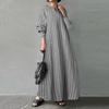 O-Neck Buttons Half Placket Baggy Dress Long Sleeves Pockets Ankle Length Women