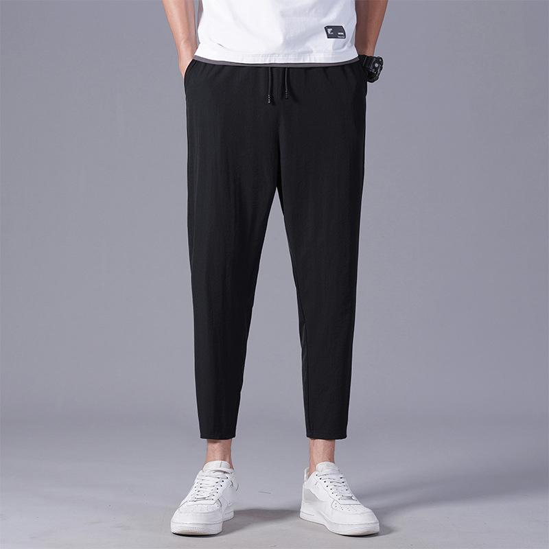 Summer Ice Silk Crop Pants Men's Elastic Casual Edition Loose and Quick Drying Sports Large Crop Pants