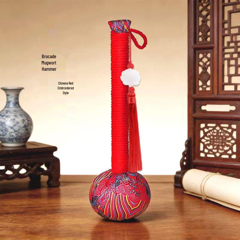 Year of the Horse Mugwort Meridian Massage Hammer - Solid Color Brocade Multifunctional Health Gift
