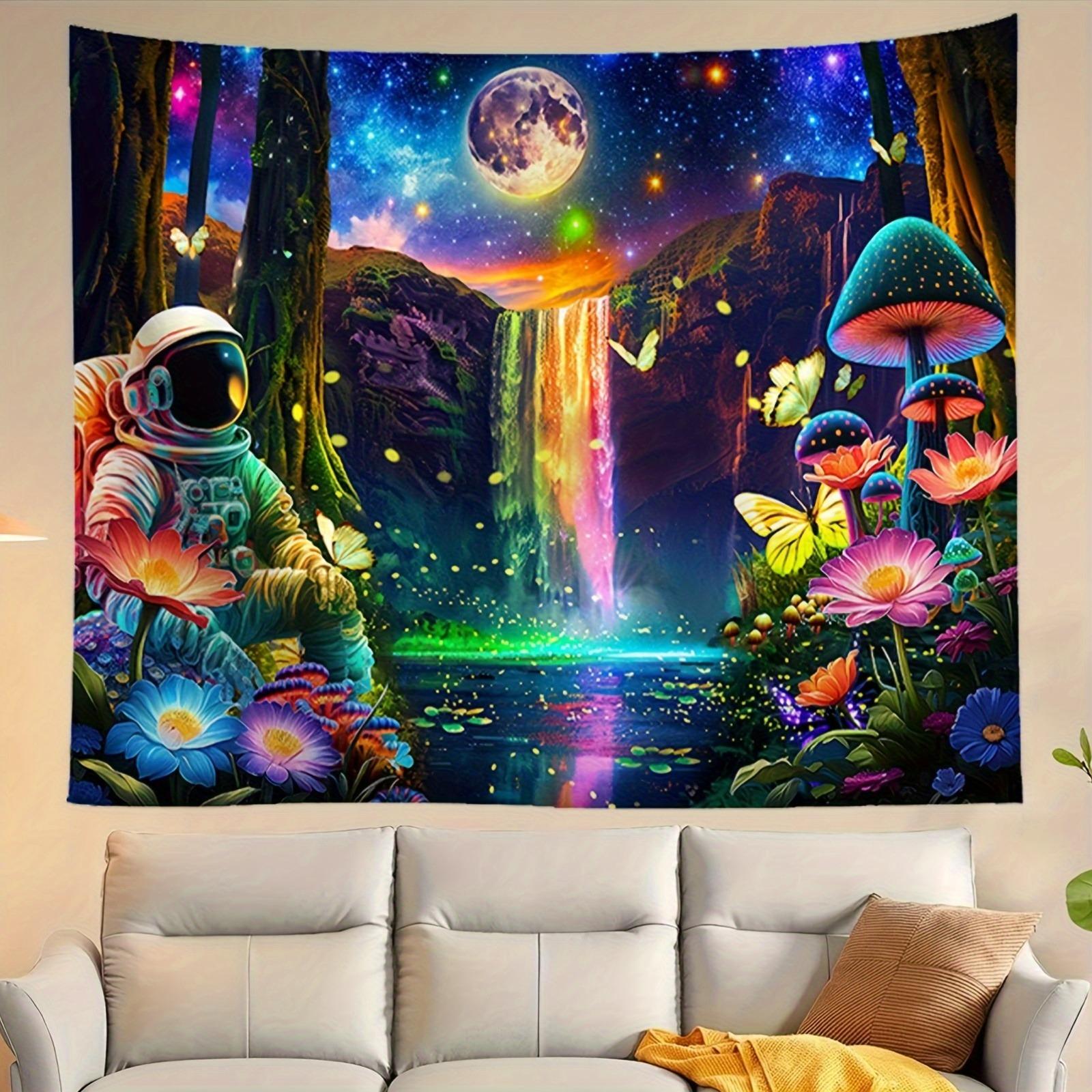Astronaut Adventure Fluorescent Tapestry Explore Beyond the EarthUV tapestry wall hanging bedroom home party decoration W100xH75cm
