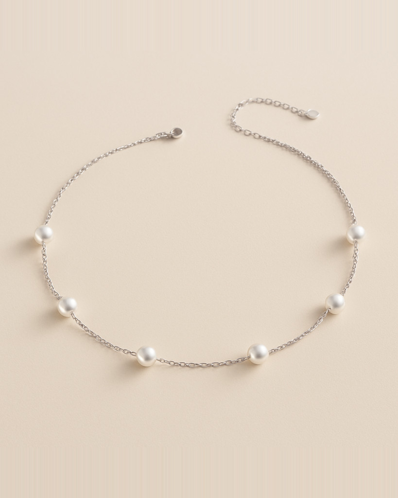 BAMOER 925 Sterlingsilber Zarte Muschelperlen Choker Halskette, Weißgoldplattierte Perlenanhänger Halsketten Schmuckgeschenke für Frauen