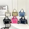 Hardware Mini Letter Printed Portable Canvas Bag Contrast Color Casual Shoulder Bag