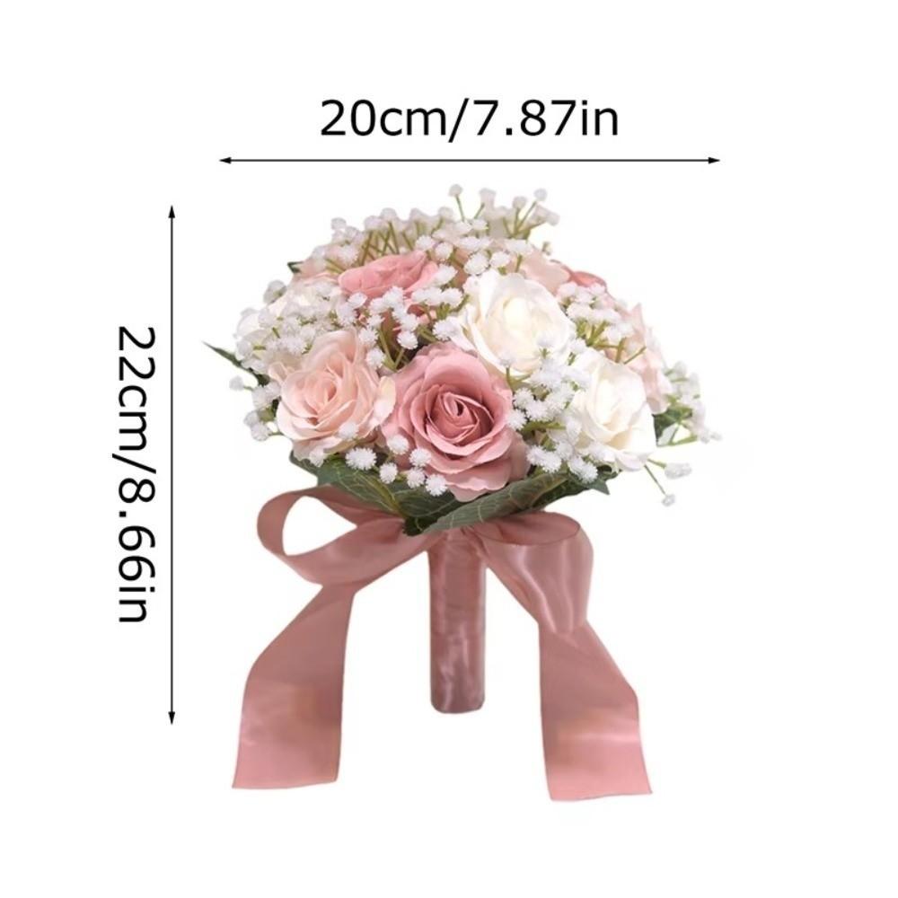 Romantická svatební kytice se saténovou stuhou Víceúčelová Květiny pro nevěstu Umělé růže Real Touch Kytice pro svatbu