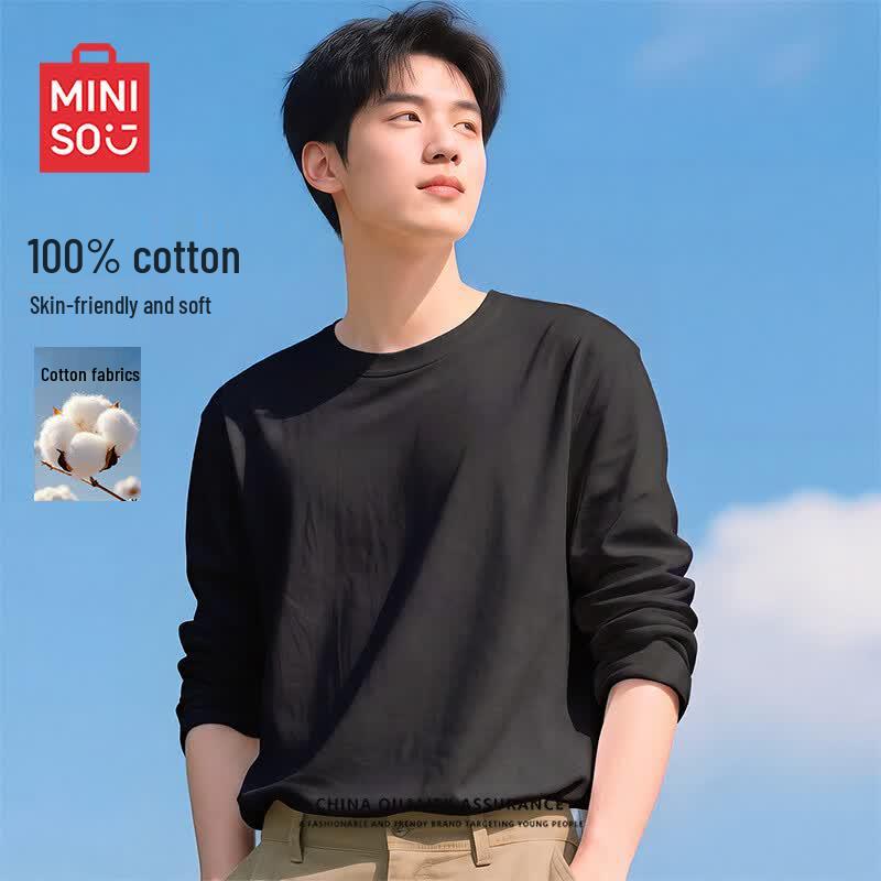 MINISO Men's Pure Cotton Long-Sleeve Round Neck T-Shirt