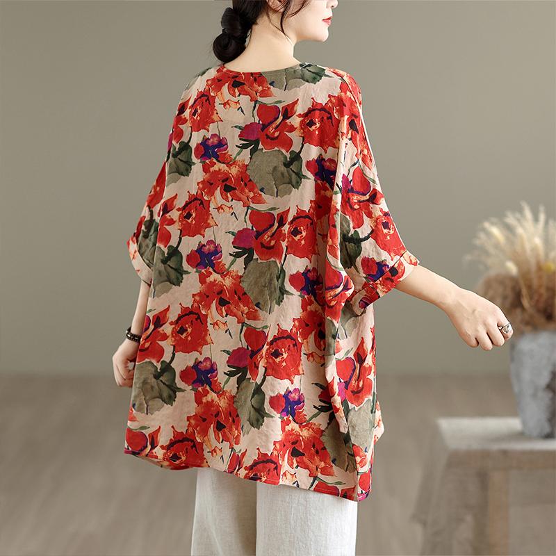 DIMANAF 2025 Plus Size Autumn New T-Shirt Women Flower Print Loose Casual O-Neck Lady Tops Tees Shirts Oversize