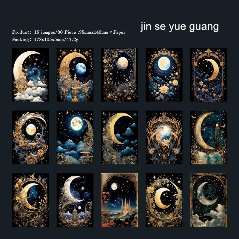 JIANWU Let The Moon Fall Series Vintage Moon Flower Border Collage Decor Material Paper Creative DIY Junk Journal Stationery