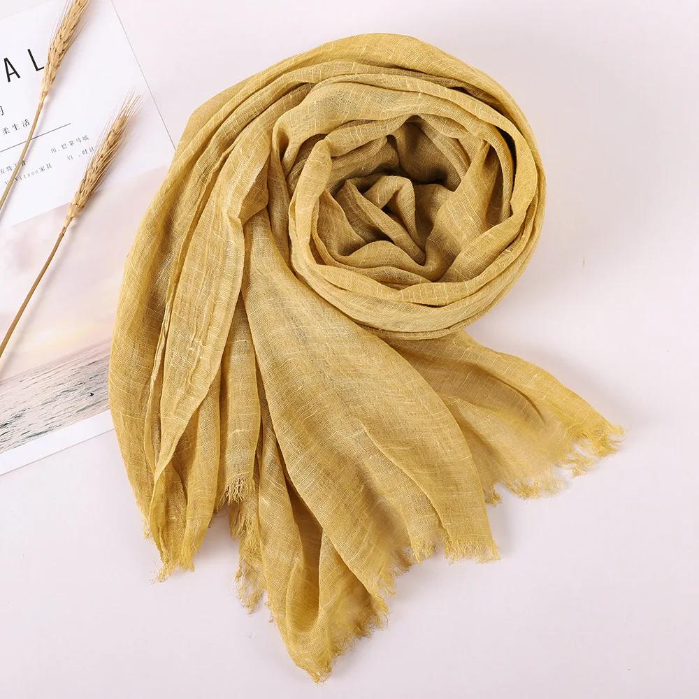 Spring Summer New Solid Color Woolen Cotton and Hemp Scarf Tassel Art Shawl Summer Print Versatile Cotton and Hemp Fashion Trend