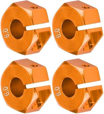 4 Bucăți Adaptoare Butuc Roată Hexagonale 12mm – Universale pentru Mașini RC 1/10 HSP Sakura – Înălțime 6mm, Portocaliu