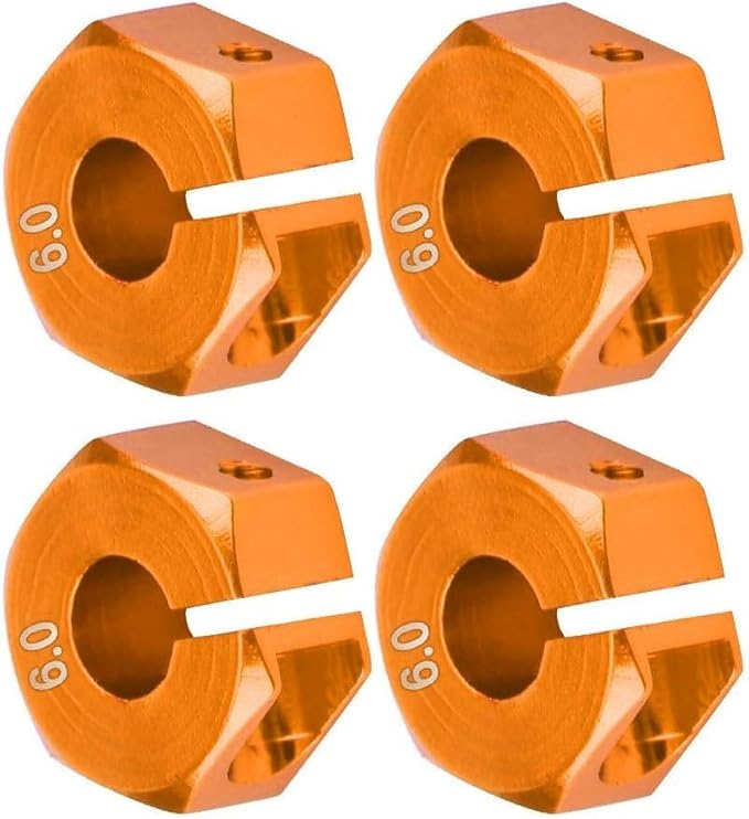 4Pcs 12mm Hex Wheel Hub Adapters – Universal for 1/10 RC Cars HSP Sakura – 6mm Height, Orange