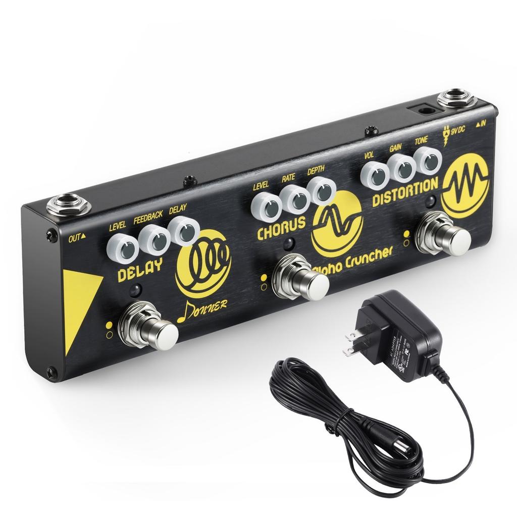 Donner Multi Effector for Guitar Alpha Cruncher 3 Effects "Delay, Chorus, Distortion" Digital Circuit Compact