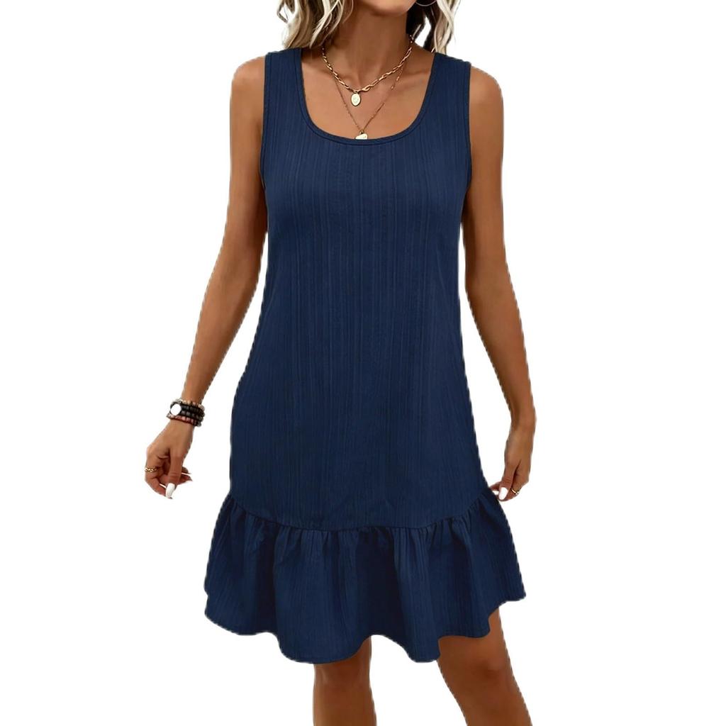 Sleeveless A-Line Dress for Women Ribbed Texture Casual Summer Dress with Ruffle Hem Lightweight and Comfortable Design