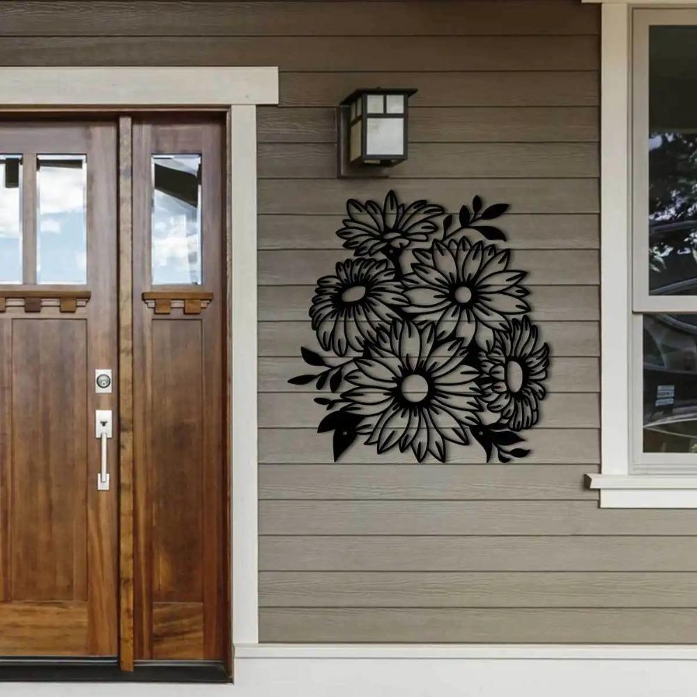 Bohemian Metal Chrysanthemum Wall Art, Outdoor Garden Patio Decor, Iron Sculpture for Living Room Balcony Fence