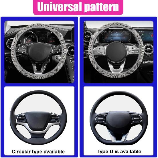 Elastic Stretch Steering Wheel Cover, Anti-Slip 15 Inch Microfiber Odorless Breathable Ice Silk Car Steering Wheel Protector, Easy Carry, Warm In