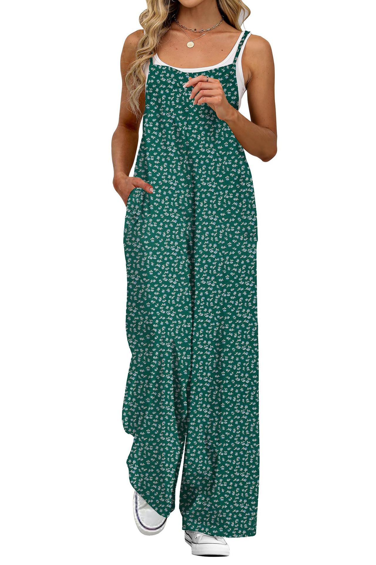 

New summer American Spice Girl adjustable shoulder strap print casual suspender floral jumpsuit 3XL