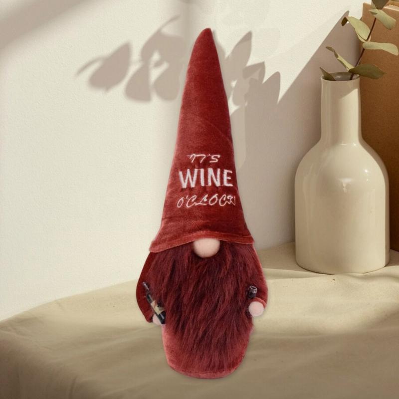 Plush Dwarf Ornament Red Wine Elf Doll Christmas Tiered Tray Decoration for Living Room Bedroom Home Party Decoration