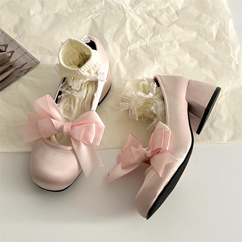 Fashion Pink Lolita Mary Janes Shoes Women Japanese Princess Kawaii High Heels Shoes Female Sweet Bow French Vintage Platform Shoes 2024
