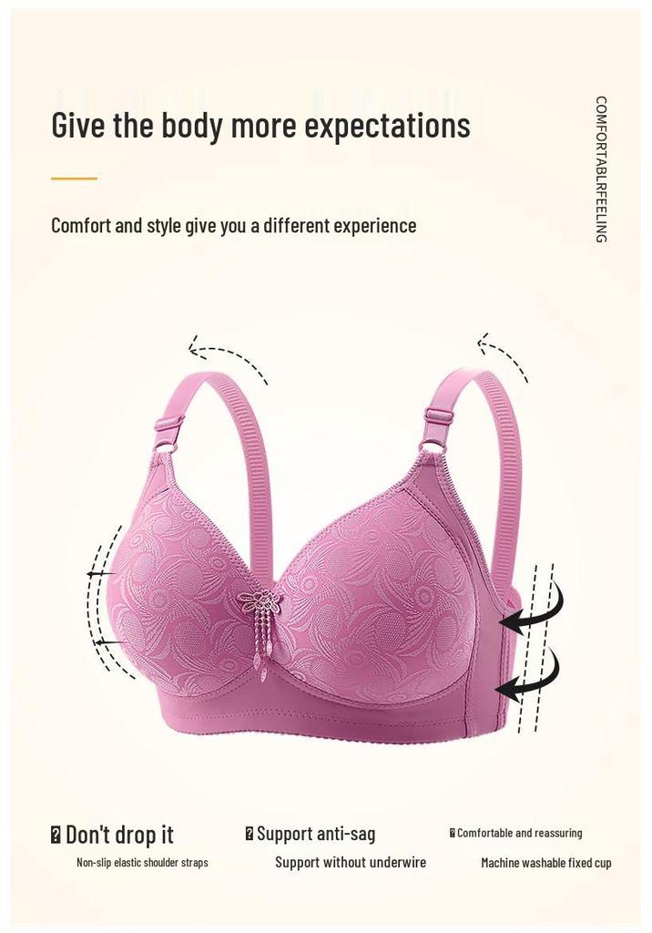 CrossD Plus Size Jacquard Wire-Free Mother's Bra - Elegant Back Support, Sizes 46-52