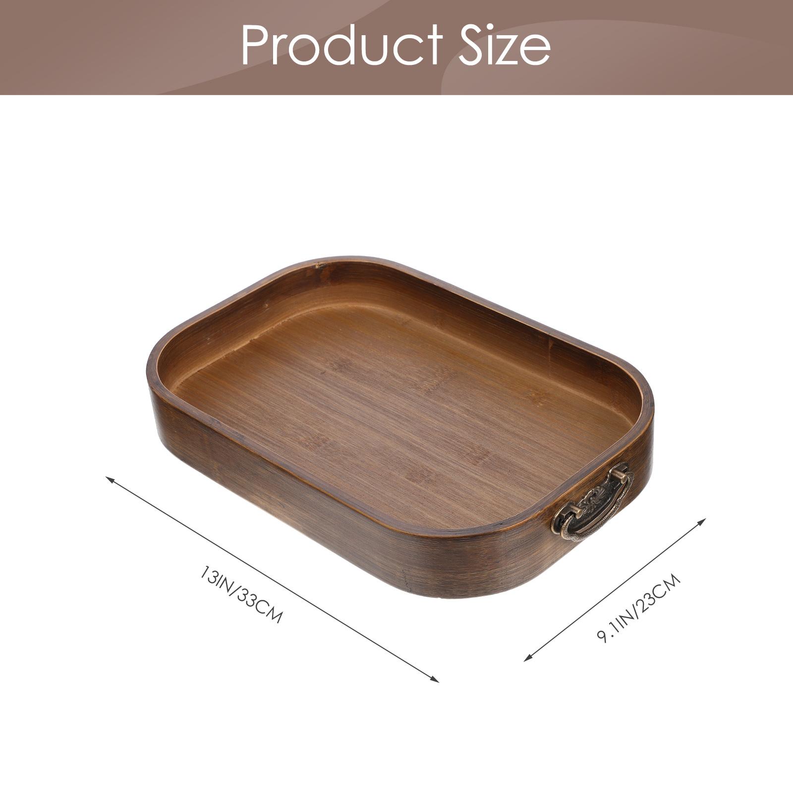 Bamboo Vintage Tray 33cm Retro Home Accessory Rectangular Metal Handle Storage Serving Fruit Snack Dessert Kitchen