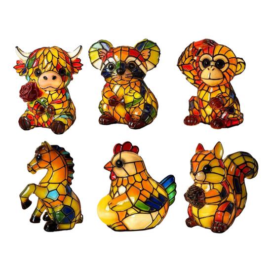 Yousheng Animal Table Lamp, Colored Glass Chicken Squirrel Monkey Mouse Horse Cattle Night Light, Warm Light Bedside Lamp for Bedroom Living Room