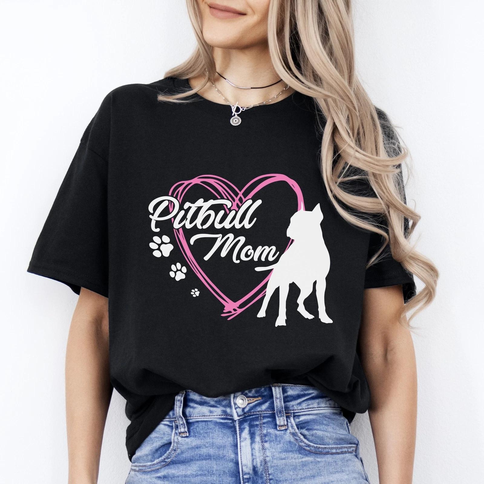 Pitbull mom T-Shirt gift Heart Pitbull paws Dog mama Unisex tee Black Navy Dark 2XL