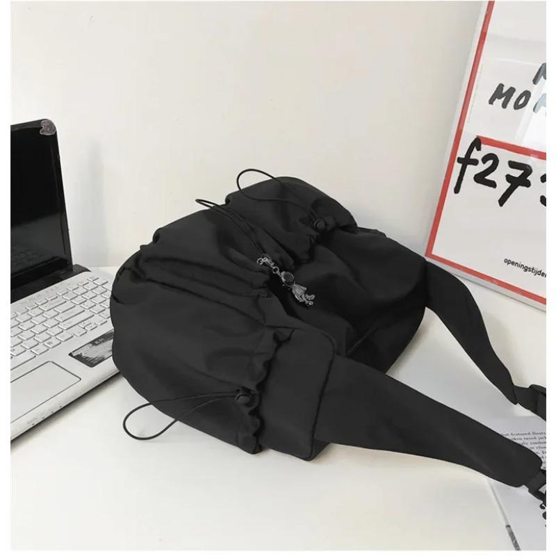 Fashi Couple Shoulder Bag with Polyester Lining, Campus Student Crossbody Bag with Side Pocket, Teen Black Nyl Messenger Bag