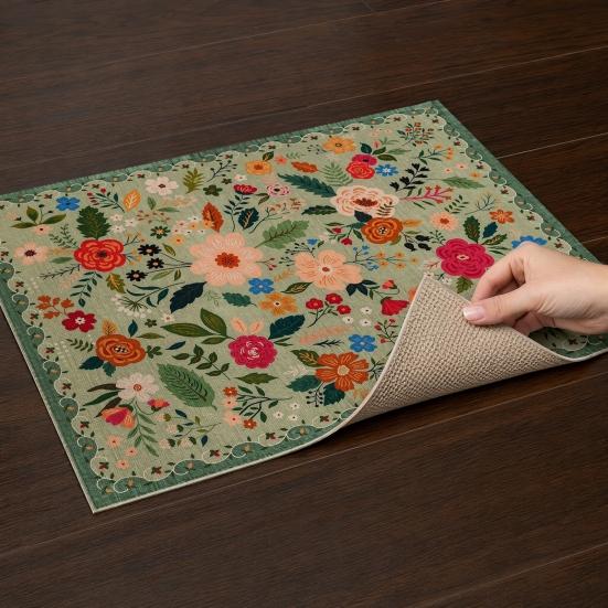 Tappeto d'ingresso floreale, Zerbino colorato con fiori retrò, Tappeto lavabile antiscivolo per porta d'ingresso, soggiorno, camera da letto, bagno