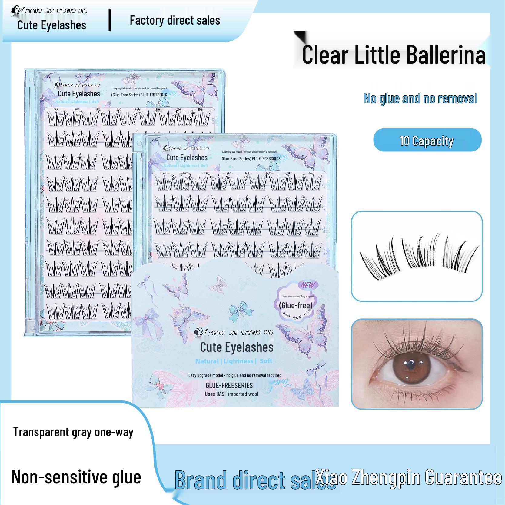 

10 Rows Glue-Free Self-Adhesive Clear Ballet False Eyelashes - Natural Single Clusters for Easy Application and On-Camera Use