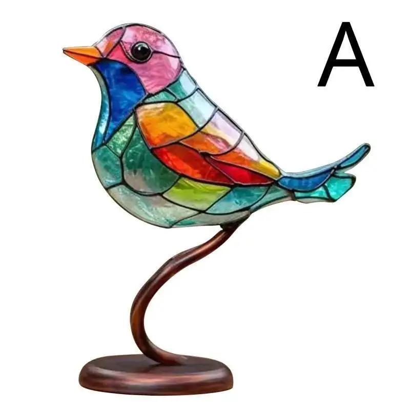 1PC Stained Metal Art Bird Ornament Birds Standing on Branch Ornaments for Home Decor Desktop Office Living Room Bedside Gifts
