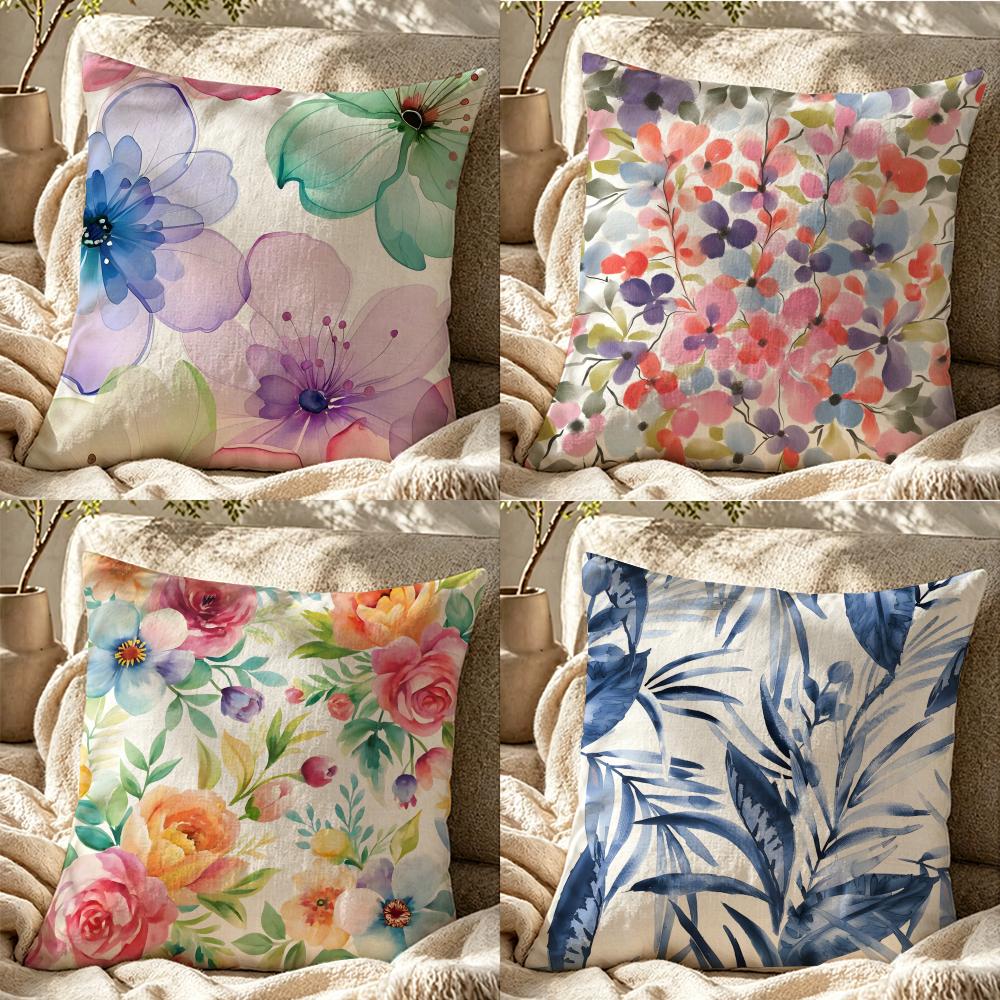 PFloral Print Cushion Cover Cushion Cover Pillowcase Antimite Invisible Zipper Linen Sofa Cushion