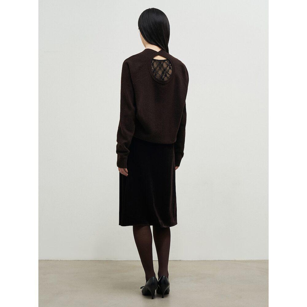 Anggae Lambswool Blend 2Holes Solid Pullover Brown