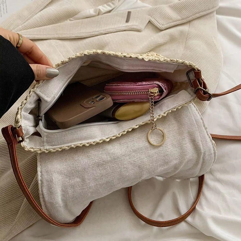 Grass Retro Messenger Bag Large Capacity Summer Beach Bag Leisure Woven Straw Crossbody Bag Summer